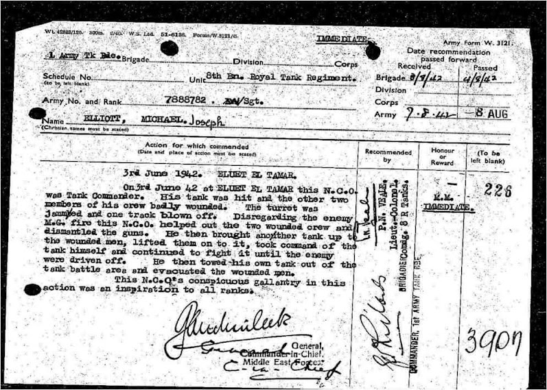 Sergeant Michael Joseph Elliott MM Citation