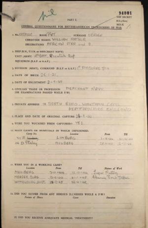 William O'Brien POW Questionnaire, 1944